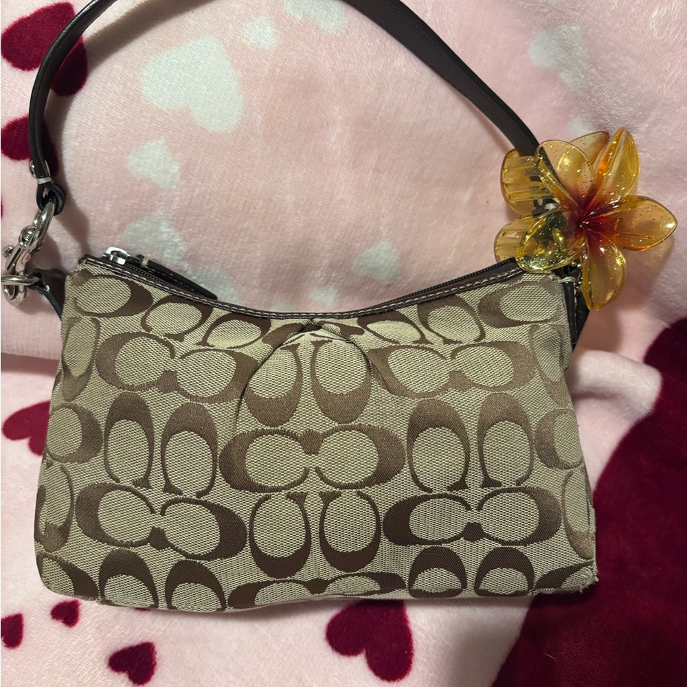 Coach Tan and Brown Signature Shoulder Bag